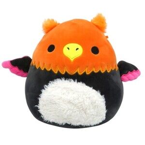 Squishmallows Myrna The Neon Orange Griffin Black Light Animal Squad Plush 8"